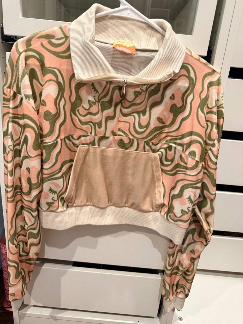 Free People 🌸 Daisy Jones Swirl Print Velour Quarter-Zip Pullover